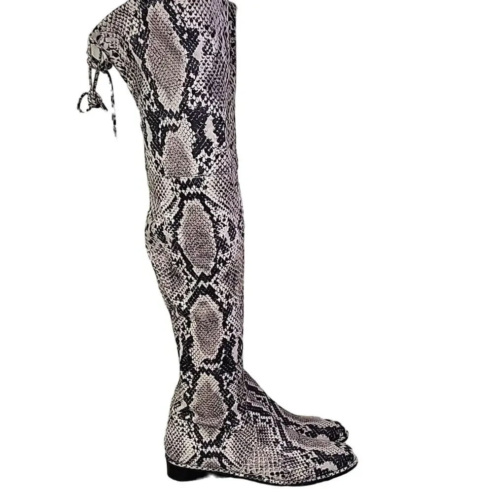 Marc Fisher Grey Snakeprint Knee High Zip Up Boots Womens Size 7 NEW